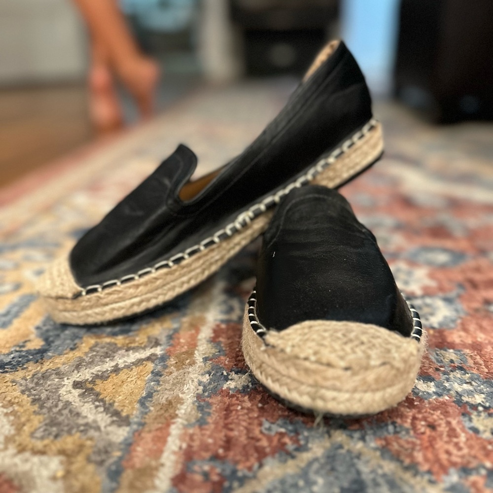 Black leather espadrilles